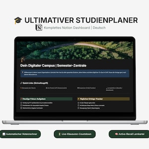 Notion template for students in German, digital study planner, Notion template for university, semester planner for school and high school graduation, Notion dashboard for university