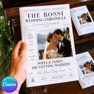 Template Giornale di Matrimonio Elegante | Programma Cerimonia Canva Editabile | Ricordo per Invitati | A5 US Letter
