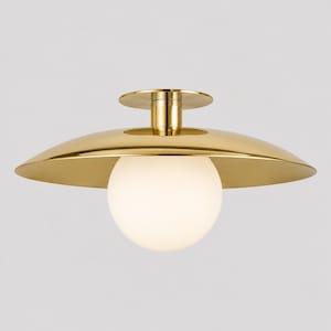 Mid Century Modern Brass Flush Mount Light - Stilnovo Inspired Globe Ceiling Light - Handcrafted Brass Lighting Fixture for Entryway