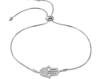 Regulowana diamentowa bransoletka Hamsa