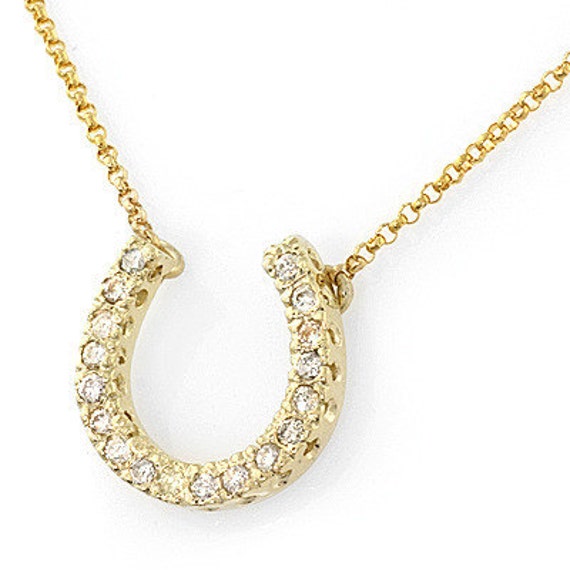 Solid 14 Karat Gold Horseshoe Necklace - Horseshoe Pendant Gold Solid 14 Karat Gold Horseshoe Necklace - Horseshoe Pendant Gold