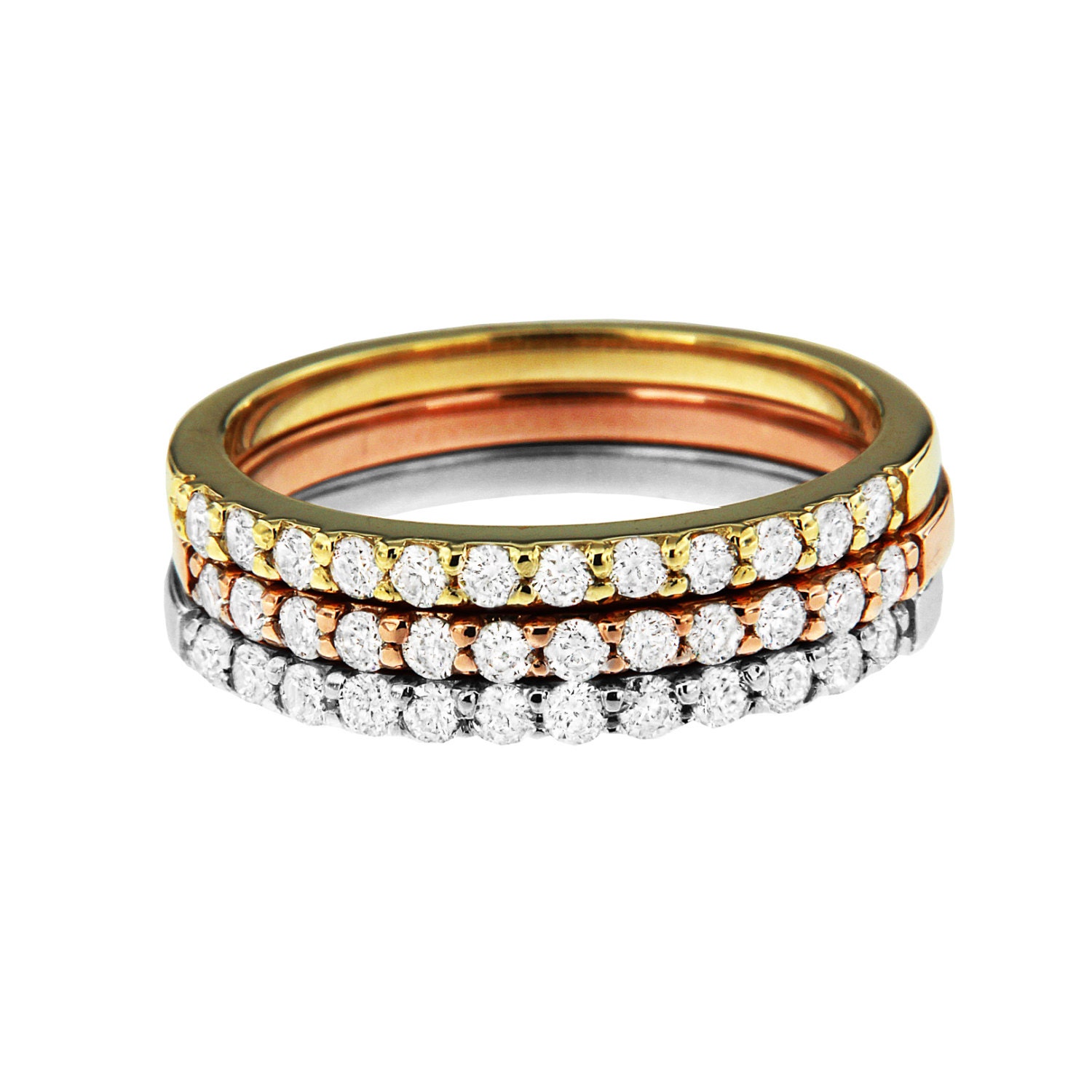 Tricolor Diamond Stackable Ring Set in 14K Gold Etsy