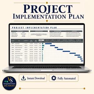 Project Implementation Plan Excel Template, Gantt Chart Google Sheets, Project Timeline Tracker, Task Management Planner