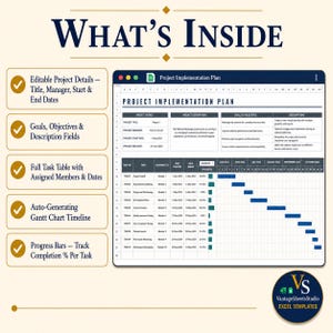 Project Implementation Plan Excel Template, Gantt Chart Google Sheets, Project Timeline Tracker, Task Management Planner image 2