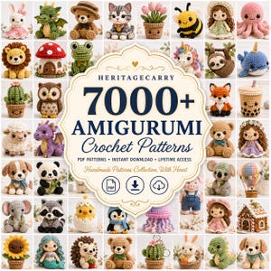 Oltre 7000 modelli di amigurumi all'uncinetto, pacchetto PDF di animali, download digitale facile per principianti, regalo