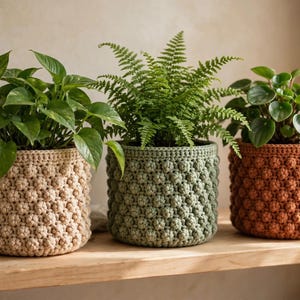 Crochet Plant Pot Cover Pattern Set of 3 | Textured Planter Cozy PDF | Indoor Plant Decor Pattern