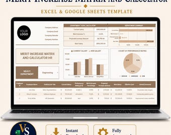 Merit Increase Calculator Excel Template, HR Salary Matrix Google Sheets, Employee Raise Tracker, Performance Based Pay Calculator