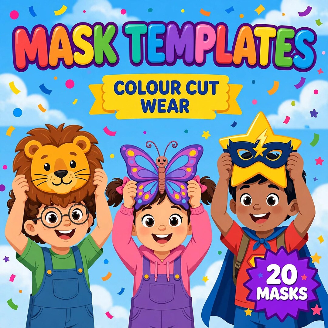 Protection Masks Example Mask Templates Pack | 20 Animal and Superhero Masks to Colour, Cut ...
