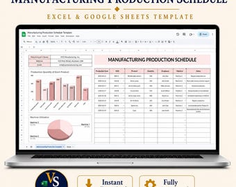 Manufacturing Production Schedule Excel Template, Google Sheets Production Log, Factory Planner, Machine Utilization Tracker