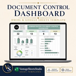 Document Control Dashboard Excel Template | Document Tracker | Google Sheets Document Management | Admin Dashboard | Office Log