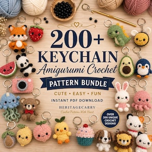 Über 200 Häkelanleitungen für Schlüsselanhänger (Amigurumi) im PDF-Format | Tiermotive, Natur und Abenteuer | Niedliche Schlüsselanhänger (Amigurumi)