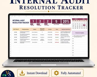 Internal Audit Tracker Excel Template, Audit Resolution Google Sheets, Compliance Findings Log, Risk Management Dashboard