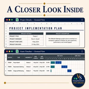 Project Implementation Plan Excel Template, Gantt Chart Google Sheets, Project Timeline Tracker, Task Management Planner image 3