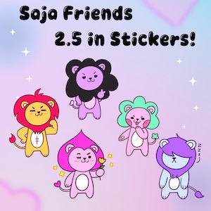 Saja Friends Lion Mascot Sticker Set – K-pop Demon Boy Band Inspired Vinyl Stickers