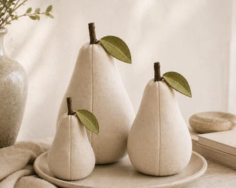 Linen Pear Sewing Pattern PDF – Fabric Pears in 3 Sizes, Country House Decor DIY, Beginner Friendly – English & German