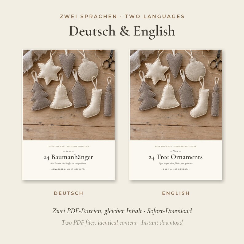 Christmas Ornament Sewing Pattern PDF – 24 Linen & Felt Tree Ornaments, 8 Shapes, Beginner Friendly – English + German image 8