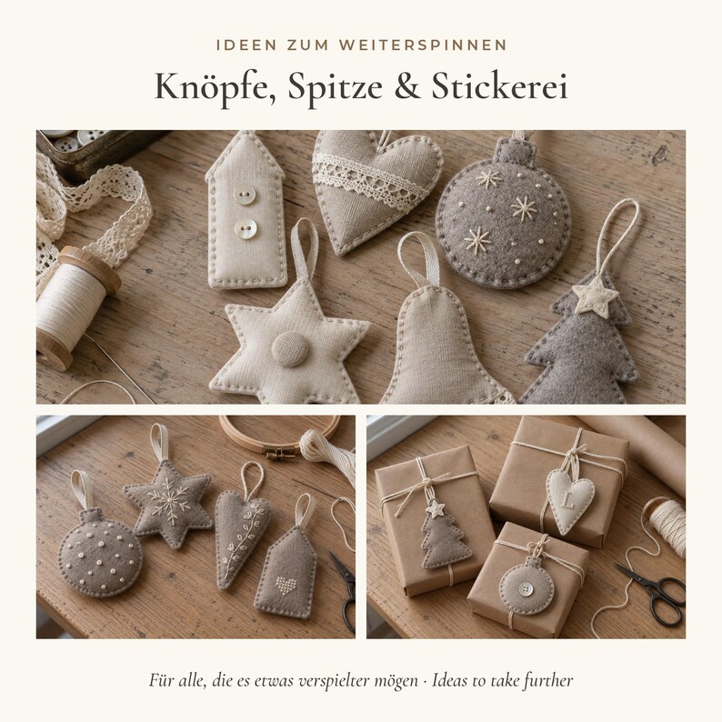 Christmas Ornament Sewing Pattern PDF – 24 Linen & Felt Tree Ornaments, 8 Shapes, Beginner Friendly – English + German image 6