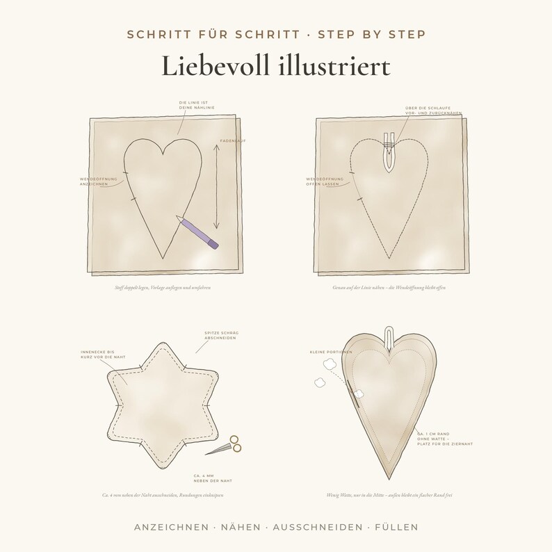 Christmas Ornament Sewing Pattern PDF – 24 Linen & Felt Tree Ornaments, 8 Shapes, Beginner Friendly – English + German image 4