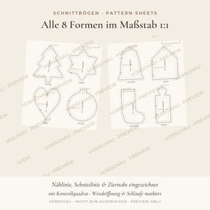 Christmas Ornament Sewing Pattern PDF – 24 Linen & Felt Tree Ornaments, 8 Shapes, Beginner Friendly – English + German image 5