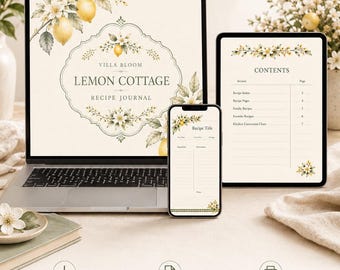 Lemon Cottage Recipe Journal Printable | Family Cookbook Binder | Editable Recipe Pages | Digital Download PDF