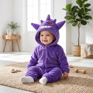 Purple Monster Baby Fleece Romper, Anime Baby Costume, Cute Baby Jumpsuit, Baby Halloween Suit immagine 1