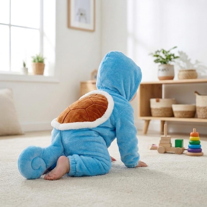 Anime Blue Turtle Baby Costume, Soft Baby Fleece Romper, Baby Boy Costume, Cute Baby Jumpsuit for Halloween image 4