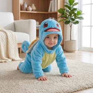Anime Blue Turtle Baby Costume, Soft Baby Fleece Romper, Baby Boy Costume, Cute Baby Jumpsuit for Halloween image 1
