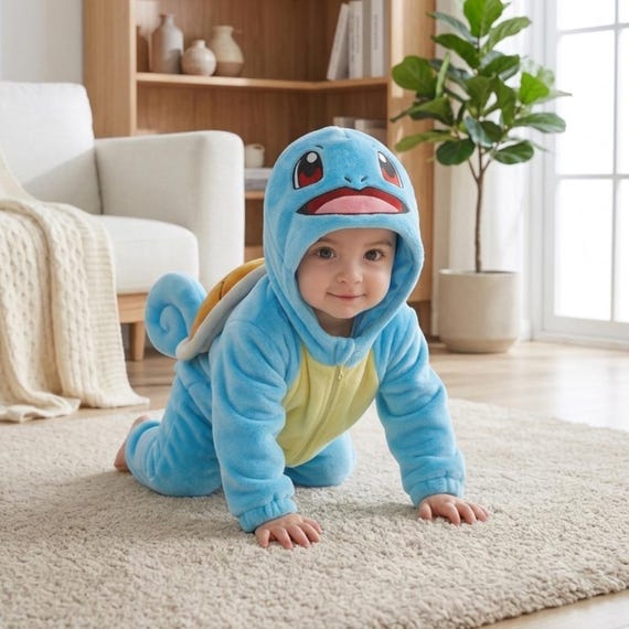 Anime Blue Turtle Baby Costume, Soft Baby Fleece Romper, Baby Boy Costume, Cute Baby Jumpsuit for Halloween