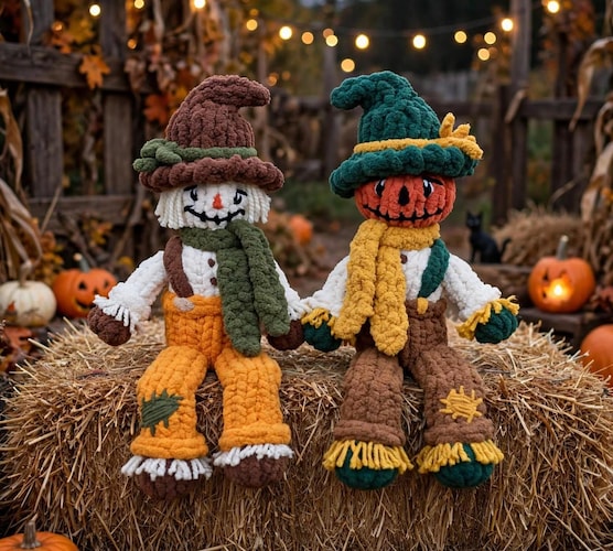 Chunky Hand Knit Scarecrow Plushie Pattern — Fall Harvest Decor