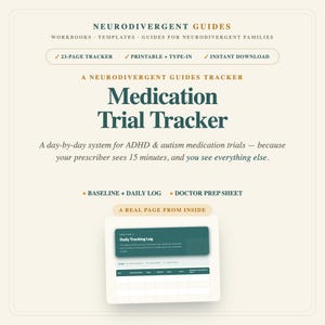 ADHD Autism Medication Tracker Printable - Baseline Log, Side Effects, Dose Changes and Doctor Prep