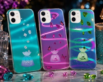 Diamonds for iPhone 14, 15, 16,17, Neon Cover for Samsung S23, S24,S25