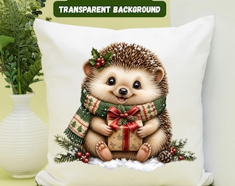 Christmas Hedgehog PNG, Cute Hedgehog Christmas Design, Winter Animal Sublimation, Cozy Holiday PNG, Christmas Digital Download