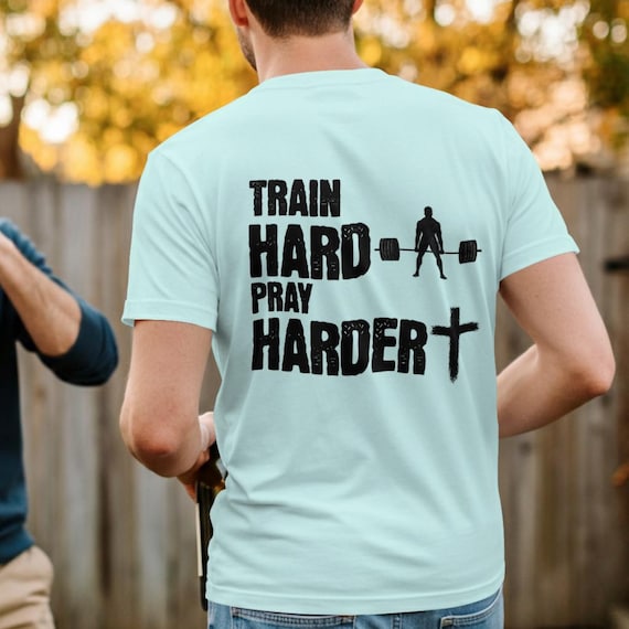 Christian Weightlifting Shirt, Lift Hard Pray Harder Gym Tee, Faith Fitness Apparel