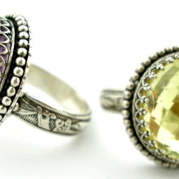 Lacy cocktail ring with 16mm gemstone
