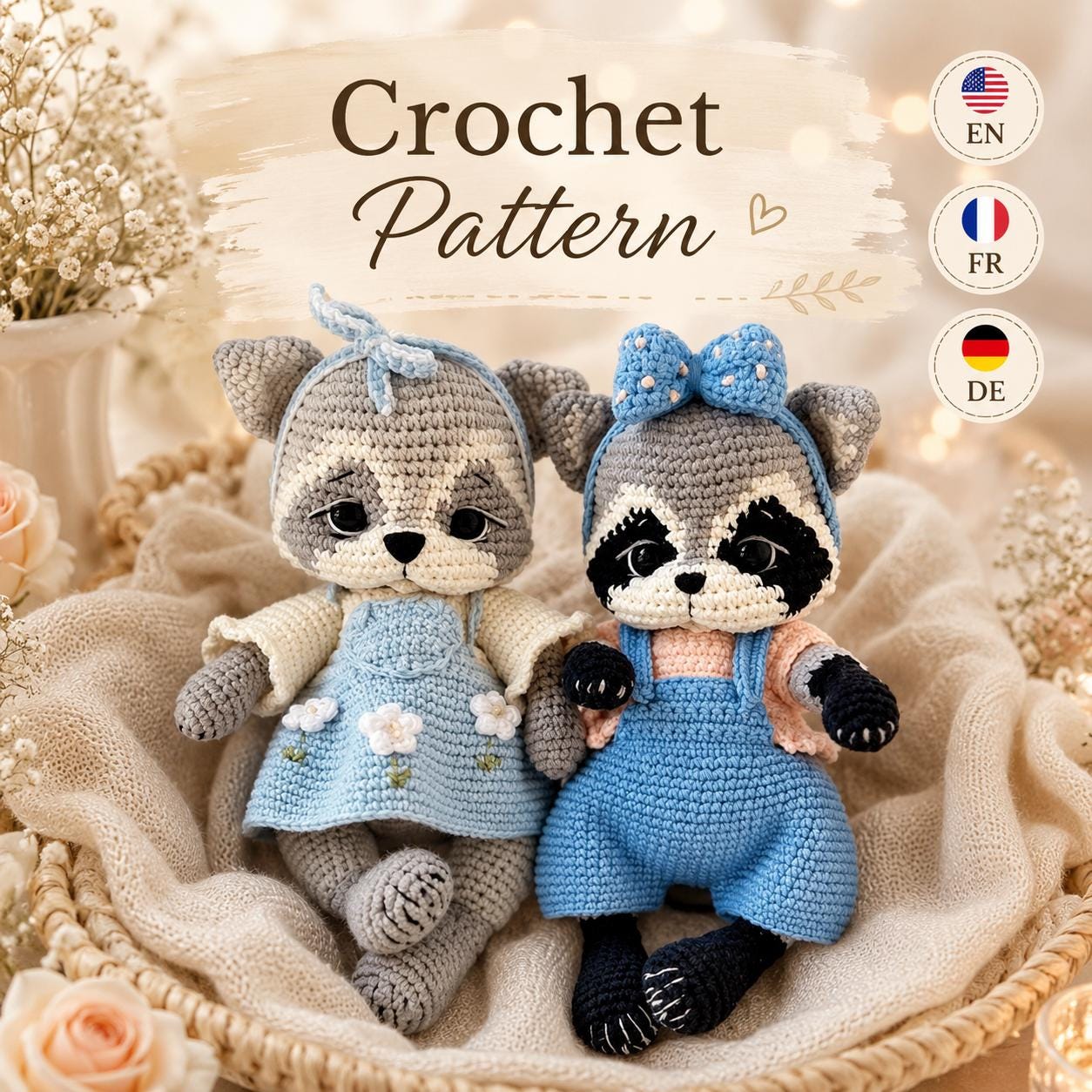 30 Raccoon Crochet Patterns for Woodland Amigurumi, Plushies, and Loveys 21 Boy and Girl Raccoon Crochet Pattern Bundle