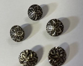 Set of 5 silver colored button vintage  star flower pattern sewing knitting supplies reclaimed by upcycledtotebags  on etsy knitting supply