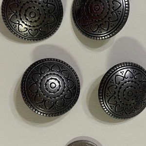 006 set of 4 antique buttons silver color beautiful feels like metal design upcycled from Wool sweater knitting supply sewing supply image 1