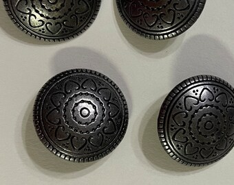 006 set of  4 antique buttons silver color beautiful  ( feels like metal ) design upcycled from Wool sweater knitting supply sewing supply