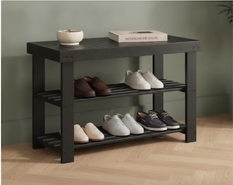 Shoe Rack Bench, 3 Tier Bamboo Shoe Rack, Entryway Shoe Storage Organizer, Wooden Shoe Storage Bench, Entryway Bench, Closet Shoe Shelf