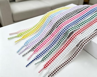 Compra 2 y llévate 1 gratis: cordones a cuadros, cordones de vichy, lazos coquetos para zapatillas, cordones con borde floral, cintas femeninas, cordones bonitos para zapatillas.