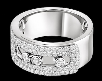 Marvelous Movable Diamond Band For Her, 1.50 TCW Round Cut Moissanite Wedding Band, Perfect Pave Set Band, 18K White Gold Anniversary Band