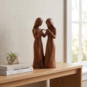 Systervänskapsfigur – Träsnidad resinskulptur, bästa vän-present
