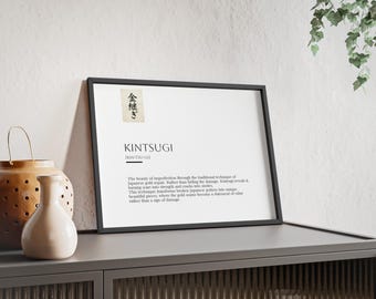 Kintsugi Japanese Meaning Poster with Wooden Frame | Minimal Wall Art