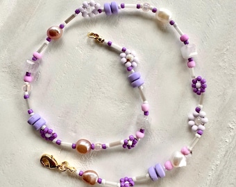 Handmade Lilac Daydream Necklace | Rose Quartz, Pearls, Gold-Filled Floral Jewelry