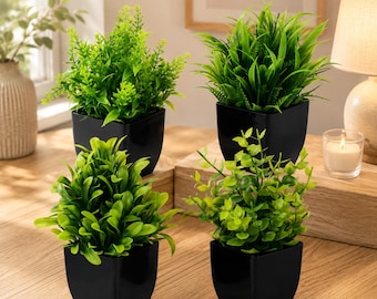 Mini Artificial Faux Plants Set | Small Fake Potted Plants | Desk Decor | Home Office Decoration | Indoor Greenery | No Maintenance Plant