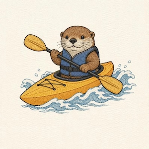 Kayaking Otter Machine Embroidery Design, Cute River Animal Embroidery File, Outdoor Adventure Pattern, Instant Download PES DST JEF