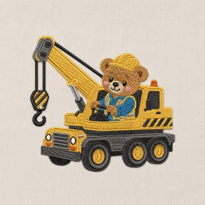 Cute Construction Bear Crane Embroidery Design, Teddy Builder, Kids Truck Machine Embroidery