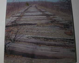 Clear Glass Cutting Board/Trivet- The Old Railroad Tracks