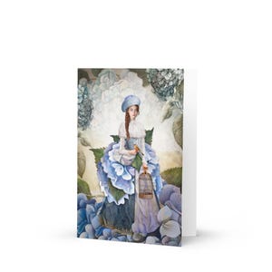 Mystic Hydrangea Folded Greeting Card, 5"x7"/12,7 x 17,8 cm, Floral Art Print Note, Blank Inside Stationary, Envelope
