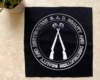 B.A.D. Patch – Beauty and Destruction Back Patch – Punk Silkscreen Print – Rifle and Floral Graphic – 9"x9"